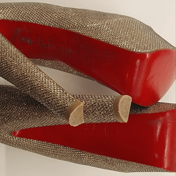 Christian Louboutin Metallic Glitter Lady Peep Pumps Ultra high heels Size 38.5 - Picture 9 of 13